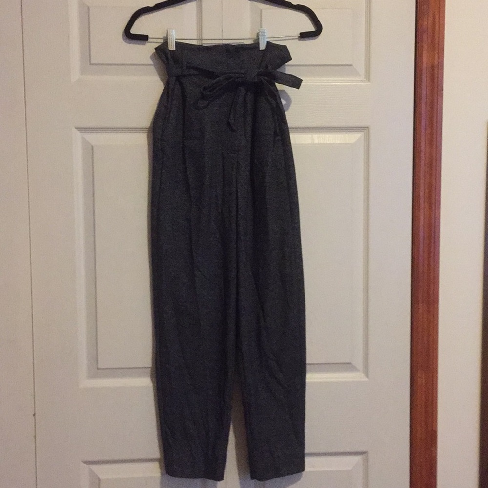 Warm grey paper bag waist suit pants